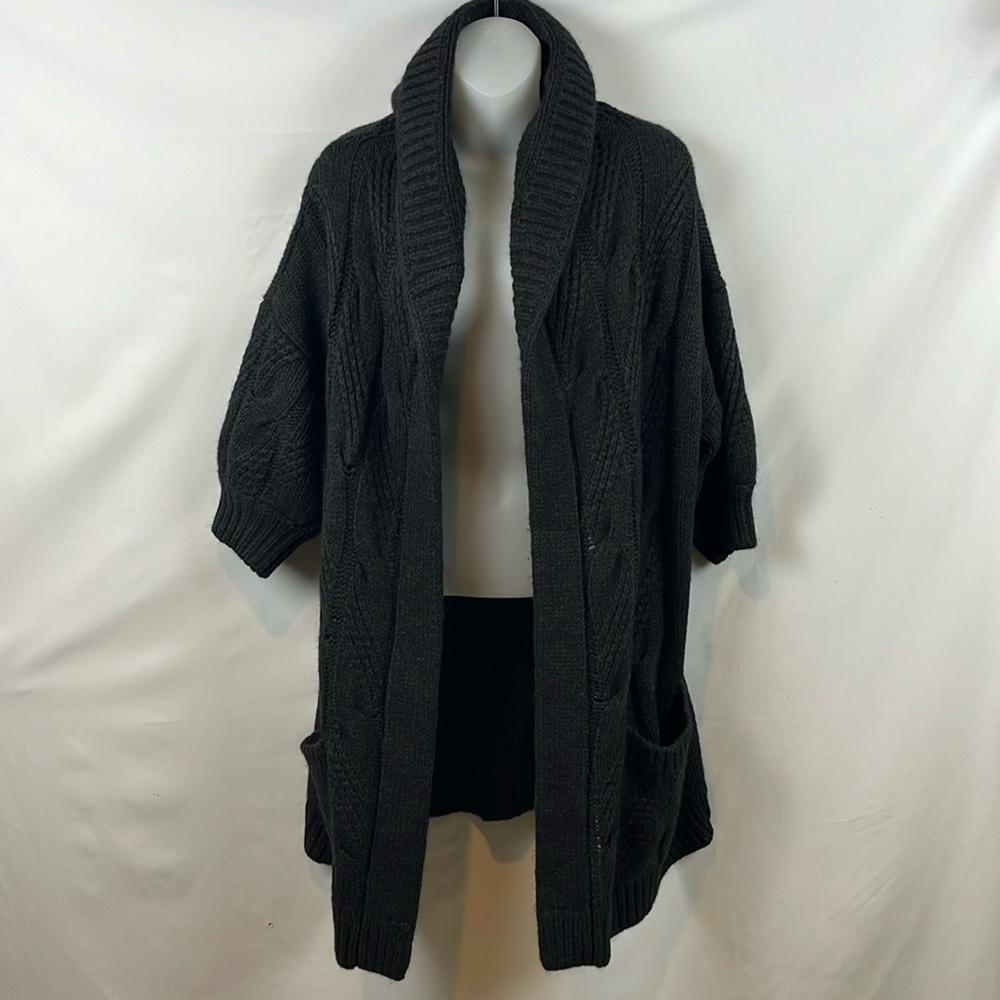 Vince Alpaca Wool Blend Dark Gray Open Long Cardigan Sweater with Hoodie Size L - Picture 1 of 11